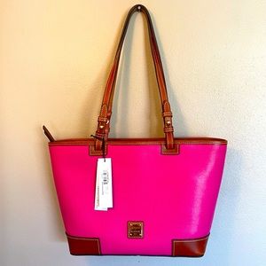 Dooney & Bourke Fuchsia Saffiano Leather Small Leisure Shopper Tote Bag